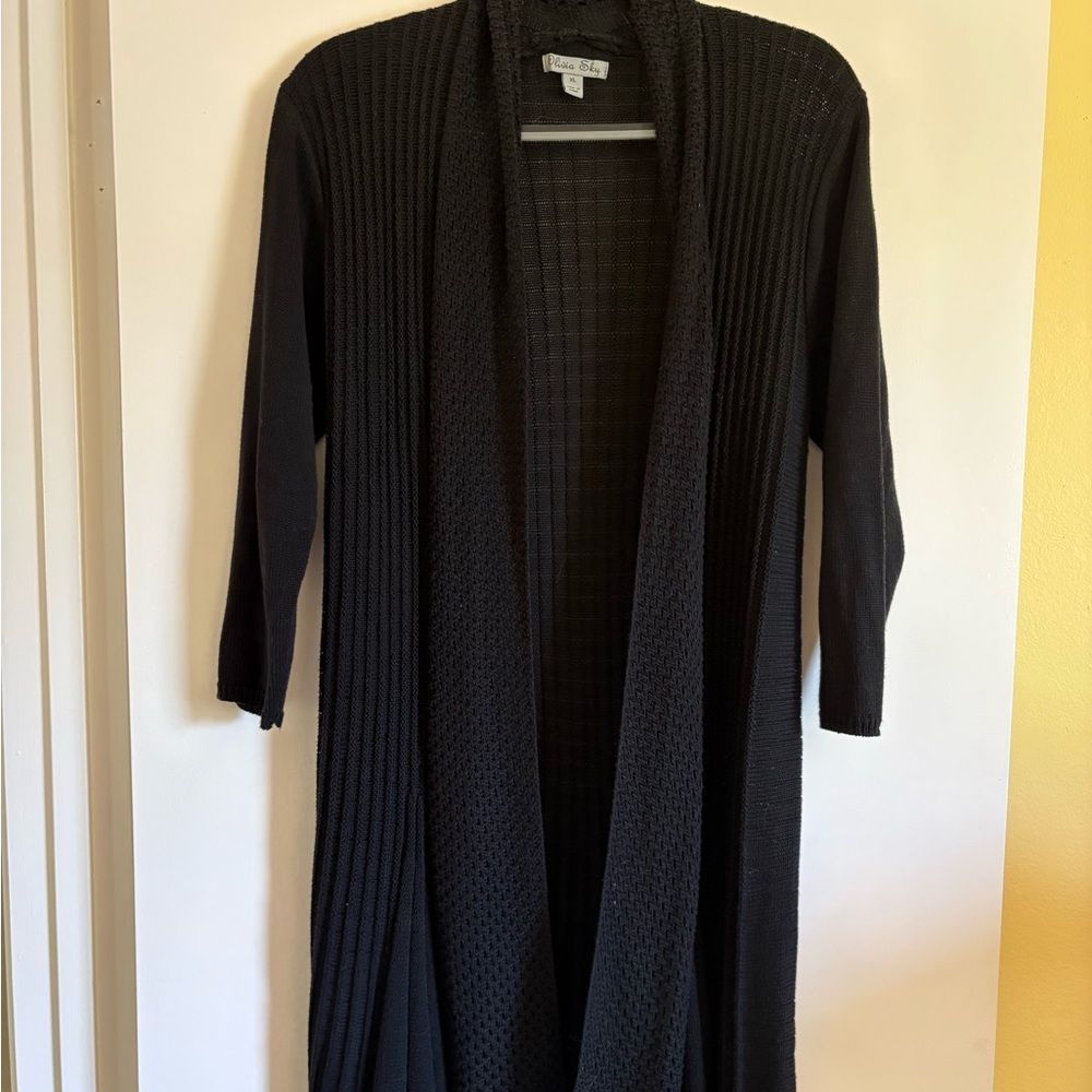 Olivia Sky Black Open-Front Long Cardigan